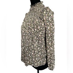 & Other Stories Floral Blouse Size 2 Smocked High Neck Modest Flowy Top Shirt